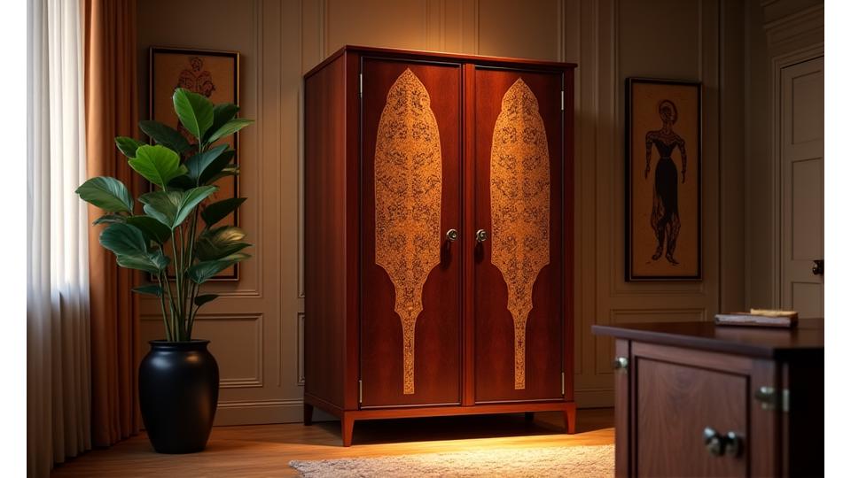 Mahoniehouten Opbergkast met ingelegde patronen