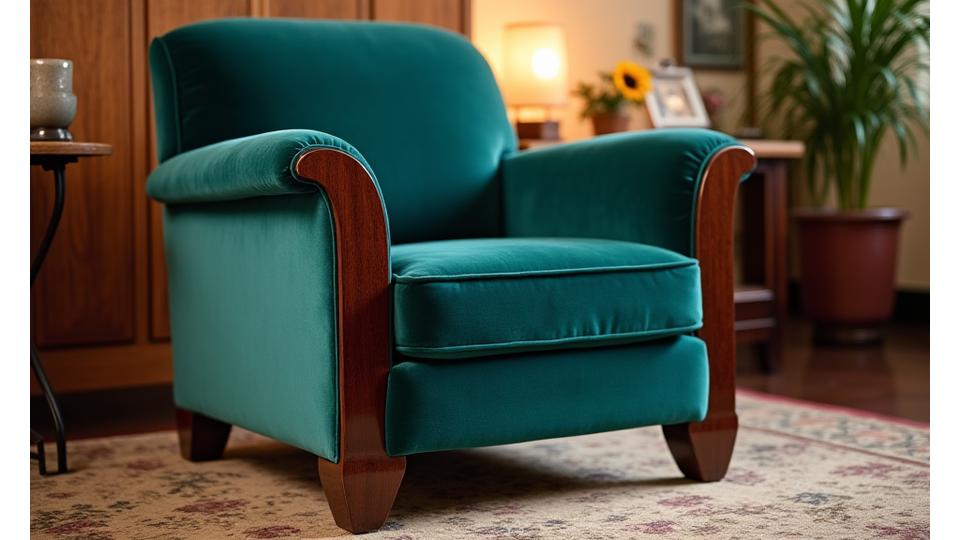 Gerestaureerde Art Deco fauteuil met nieuwe bekleding en houtafwerking