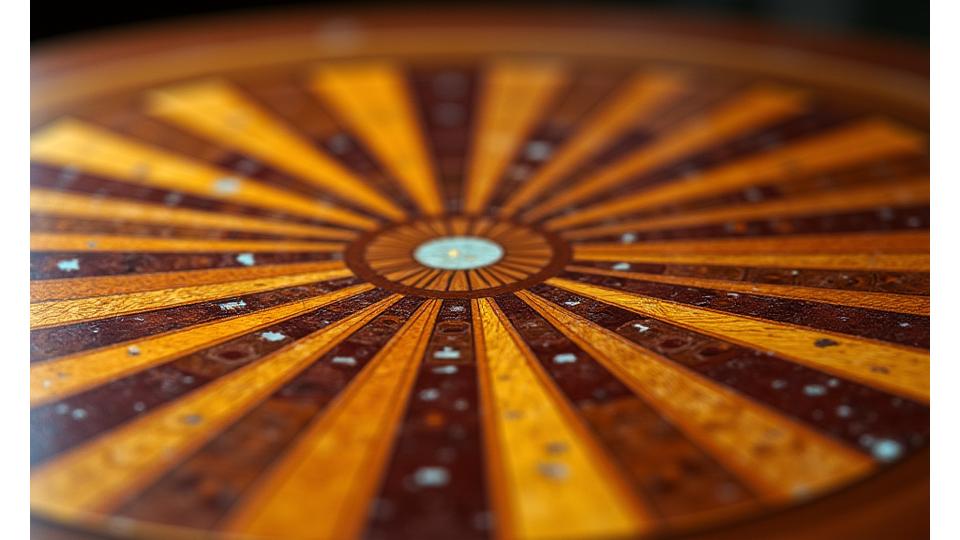 Detail van een Art Deco salontafel met complex inlegwerk